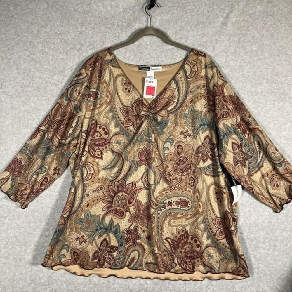 Vintage California Concepts Paisley Floral Velour Western Top V Neck Plus 22 24